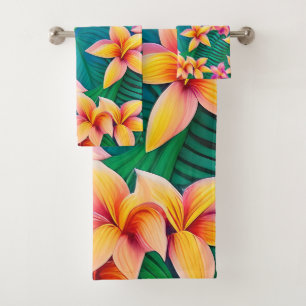 Hawaiian Tropical Flower Pattern  Bath Towel Set