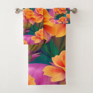 Hawaiian Tropical Flower Pattern Bath Towel Set