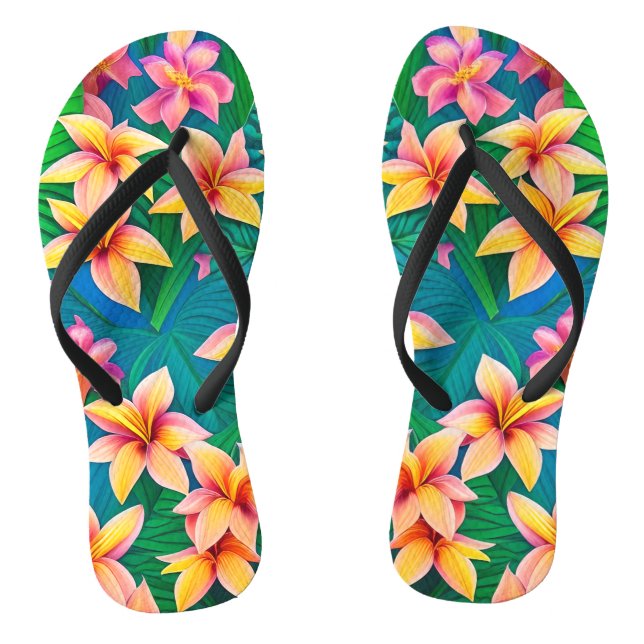 Hawaiian Tropical Flower Pattern  Jandals (Footbed)