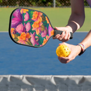Hawaiian Tropical Flower Pattern Pickleball Paddle