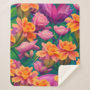Hawaiian Tropical Flower Pattern  Sherpa Blanket