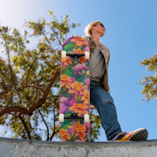 Hawaiian Tropical Flower Pattern  Skateboard