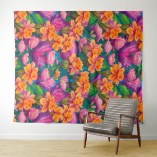 Hawaiian Tropical Flower Pattern  Tapestry