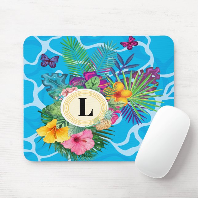 Hawaiian Tropical Flowers And Butterflies Monogram Mouse Pad (With Mouse)