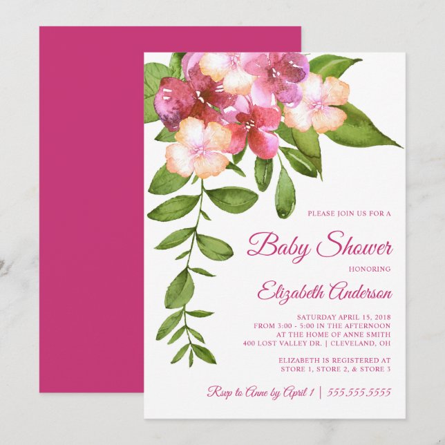 Hawaiian Tropical Flowers Girl Baby Shower Invitation (Front/Back)