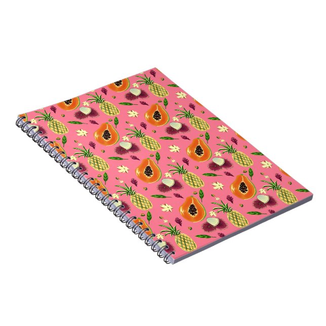 Hawaiian Tropical Fruit Pattern Coral Notebook  (Right Side)