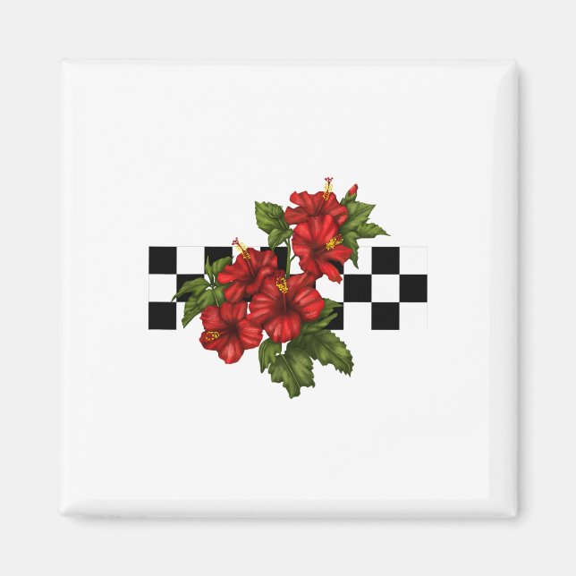 Hawaiian Tropical Hibiscus Flower Chequerboard  Magnet (Front)