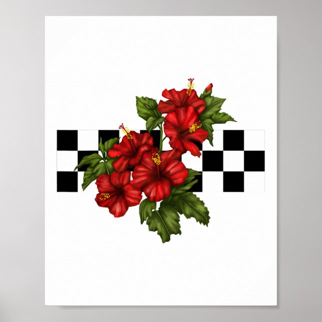 Hawaiian Tropical Hibiscus Flower Chequerboard  Poster (Front)