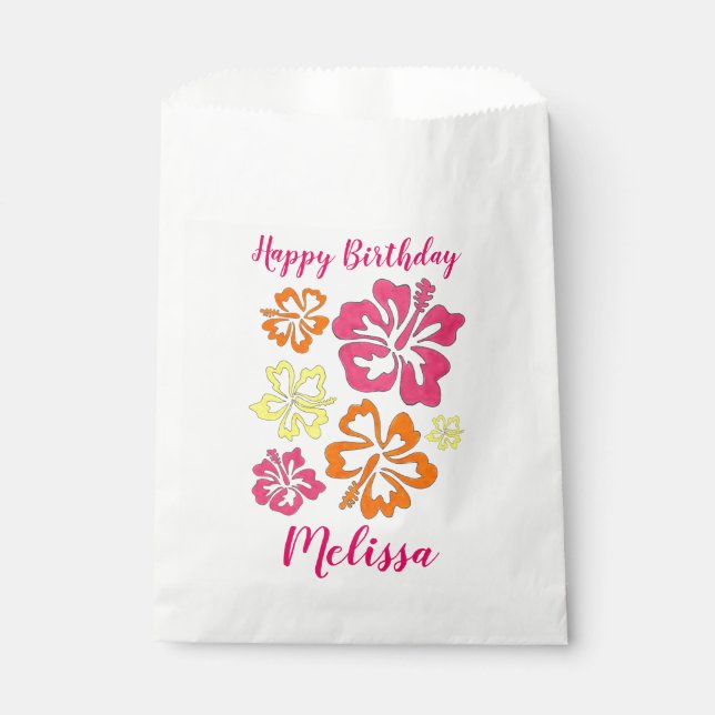 Hawaiian Tropical Hibiscus Flowers Floral Print Favour Bags (Front)
