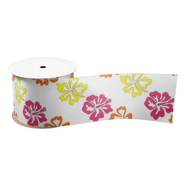 Hawaiian Tropical Hibiscus Flowers Floral Print Satin Ribbon (Spool)