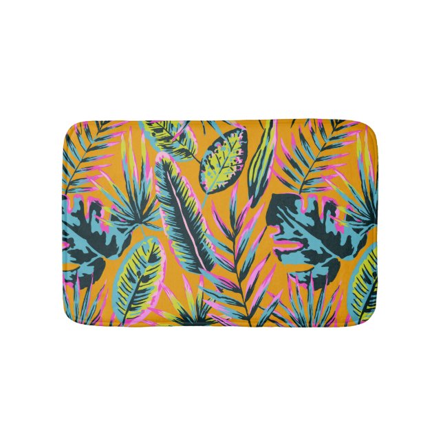 Hawaiian Tropical Leaves And Plants Print Pattern Bath Mat (Front)