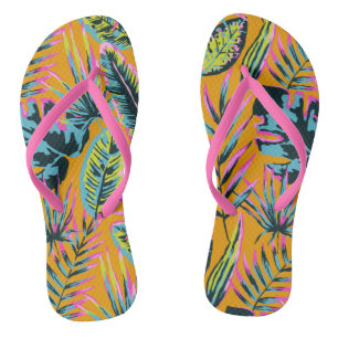 Hawaiian Tropical Leaves And Plants Print Pattern Jandals