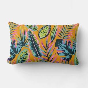 Hawaiian Tropical Leaves And Plants Print Pattern Lumbar Cushion