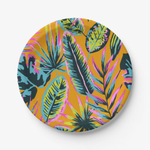 Hawaiian Tropical Leaves And Plants Print Pattern Paper Plate
