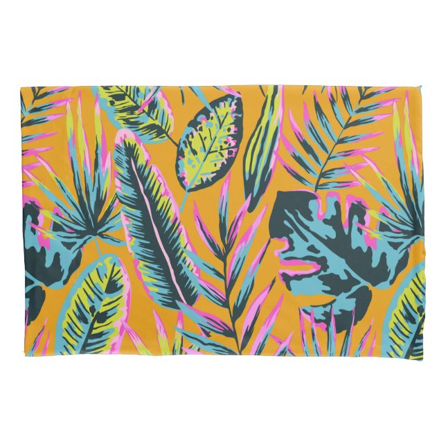 Hawaiian Tropical Leaves And Plants Print Pattern Pillowcase (Front)