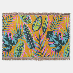 Hawaiian Tropical Leaves And Plants Print Pattern Throw Blanket