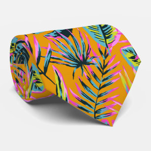 Hawaiian Tropical Leaves And Plants Print Pattern Tie