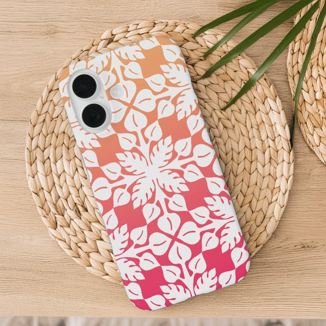 Hawaiian Tropical Leaves | Pink Sunset Gradient Case-Mate iPhone Case (Creator Uploaded)