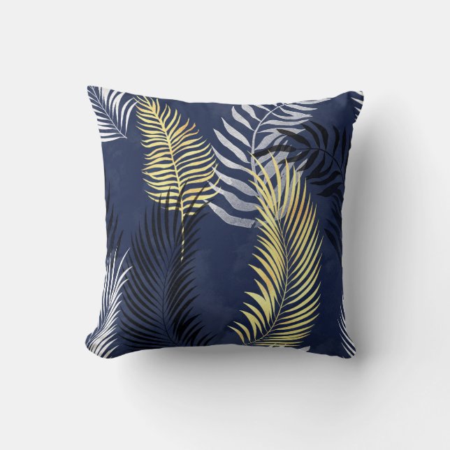 HAWAIIAN TROPICAL NAVY BLUE FERN PILLOW  (Front)