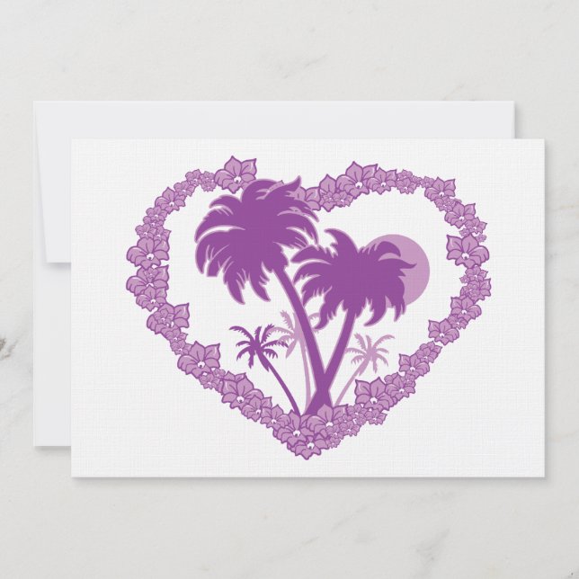 Hawaiian Tropical Palm Tree Heart Invitation (Front)