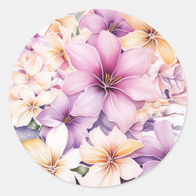 Hawaiian Tropical Pastel Floral Classic Round Sticker (Front)