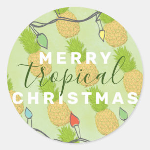 Hawaiian Tropical Pineapple Christmas Lights Classic Round Sticker