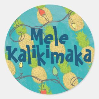 Hawaiian Tropical Pineapple Ocean Christmas Lights Classic Round Sticker