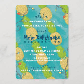 Hawaiian Tropical Pineapple Ocean Christmas Lights Invitation