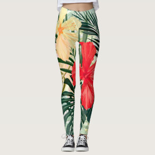 Hawaiian tropical plants, colorful flowers. leggings