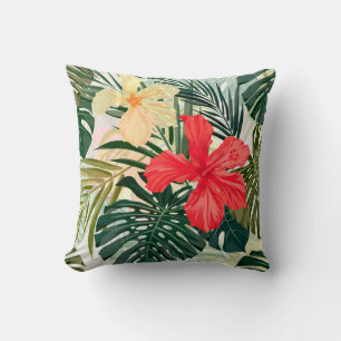 Hawaiian tropical plants, colourful flowers. cushion