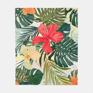 Hawaiian tropical plants, colourful flowers. fleece blanket