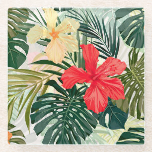 Hawaiian tropical plants, colourful flowers. glass coaster
