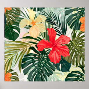 Hawaiian tropical plants, colourful flowers. poster