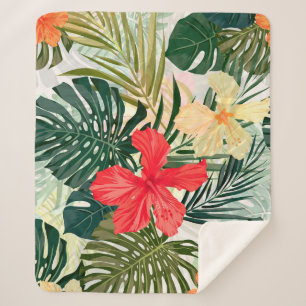 Hawaiian tropical plants, colourful flowers. sherpa blanket
