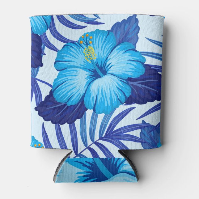 Hawaiian tropical plants, hibiscus pattern. can cooler (Front)