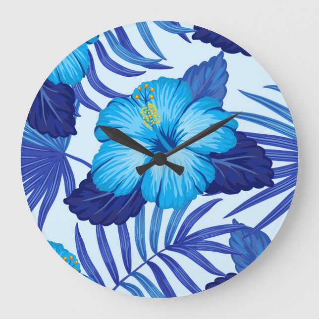 Hawaiian tropical plants, hibiscus pattern. large clock (Front)