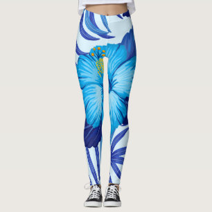 Hawaiian tropical plants, hibiscus pattern. leggings