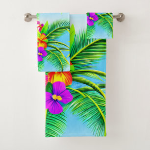 Hawaiian Tropical Seamless Pattern Bath Towel Set