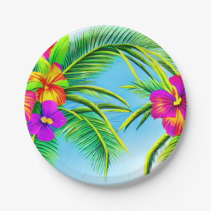 Hawaiian Tropical Seamless Pattern Paper Plate