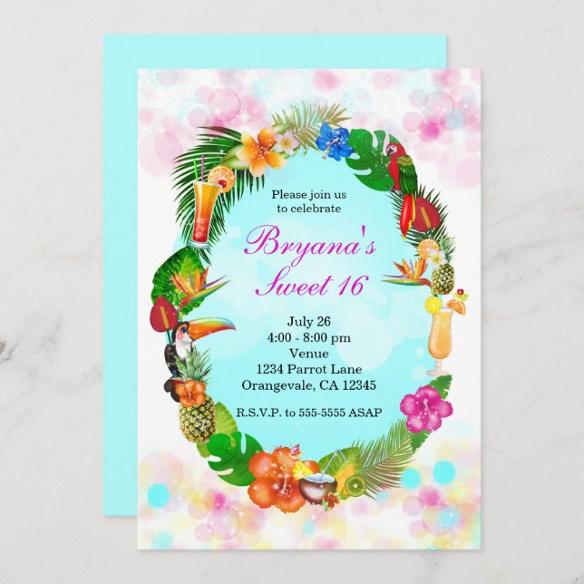 Hawaiian Tropical Summer Things Frame Luau Party Invitation (Front/Back)