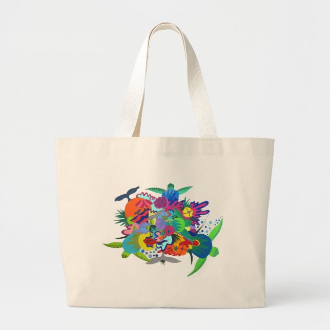 Hawaiian Turtle Design Large Tote Bag (Front)