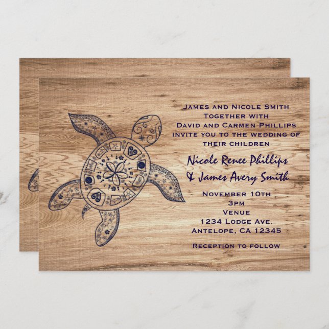Hawaiian Turtle & Light Wood Wedding Invitations (Front/Back)