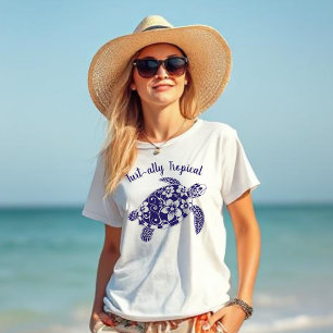 Hawaiian Turtle Turt-ally Tropical Dark Blue T-Shirt