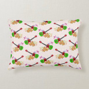 Hawaiian Ukulele Hibiscus Flowers Floral Decorative Cushion