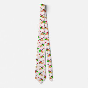 Hawaiian Ukulele Hibiscus Flowers Floral Tie