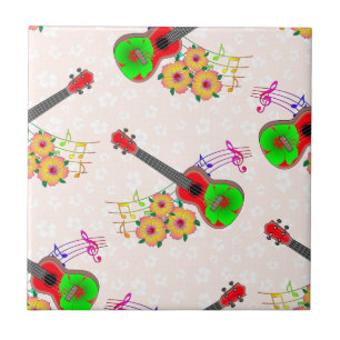 Hawaiian Ukulele Hibiscus Flowers Floral Tile