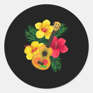 Hawaiian Ukulele Retro Uke Hibiscus  Classic Round Sticker