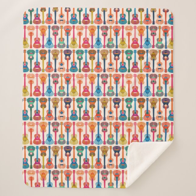 Hawaiian ukulele sherpa blanket (Front)