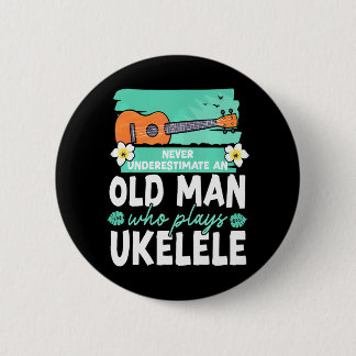 Hawaiian Ukulele Uke Grandpa Retired Never 6 Cm Round Badge