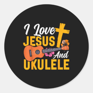 Hawaiian Ukulele Uke Jesus Faith Christian I Love Classic Round Sticker